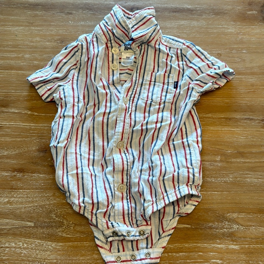 Red, white and blue boys button down